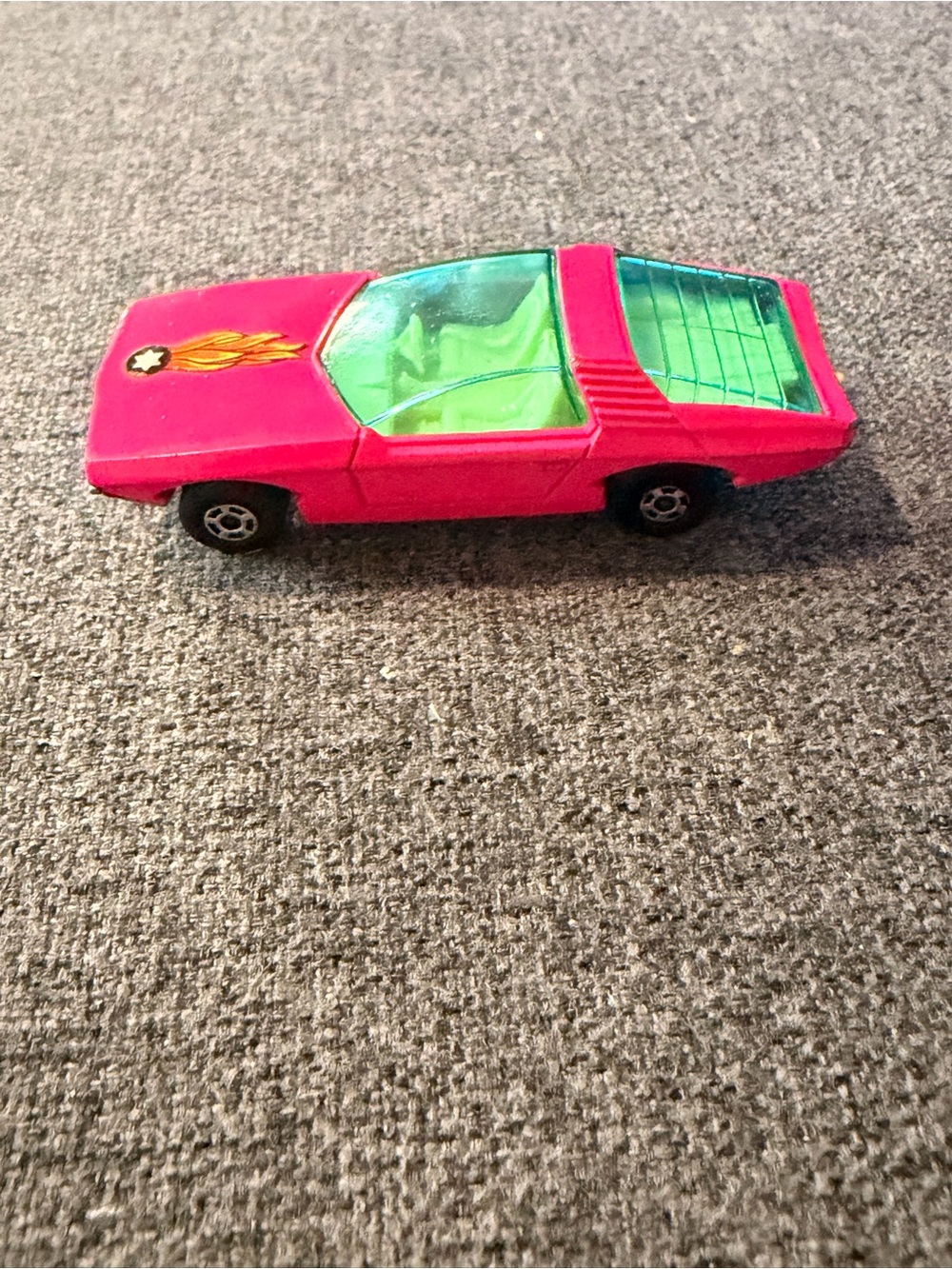 Vintage Lesney #40 Bright Pink Toy Sports Car with Green Windows - Kids Vehicles